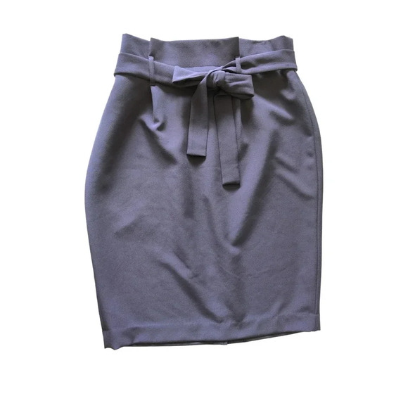 Liz Claiborne Career Paperbag Skirt Belted Knee Length Navy Office Size 6 - Picture 4 of 6